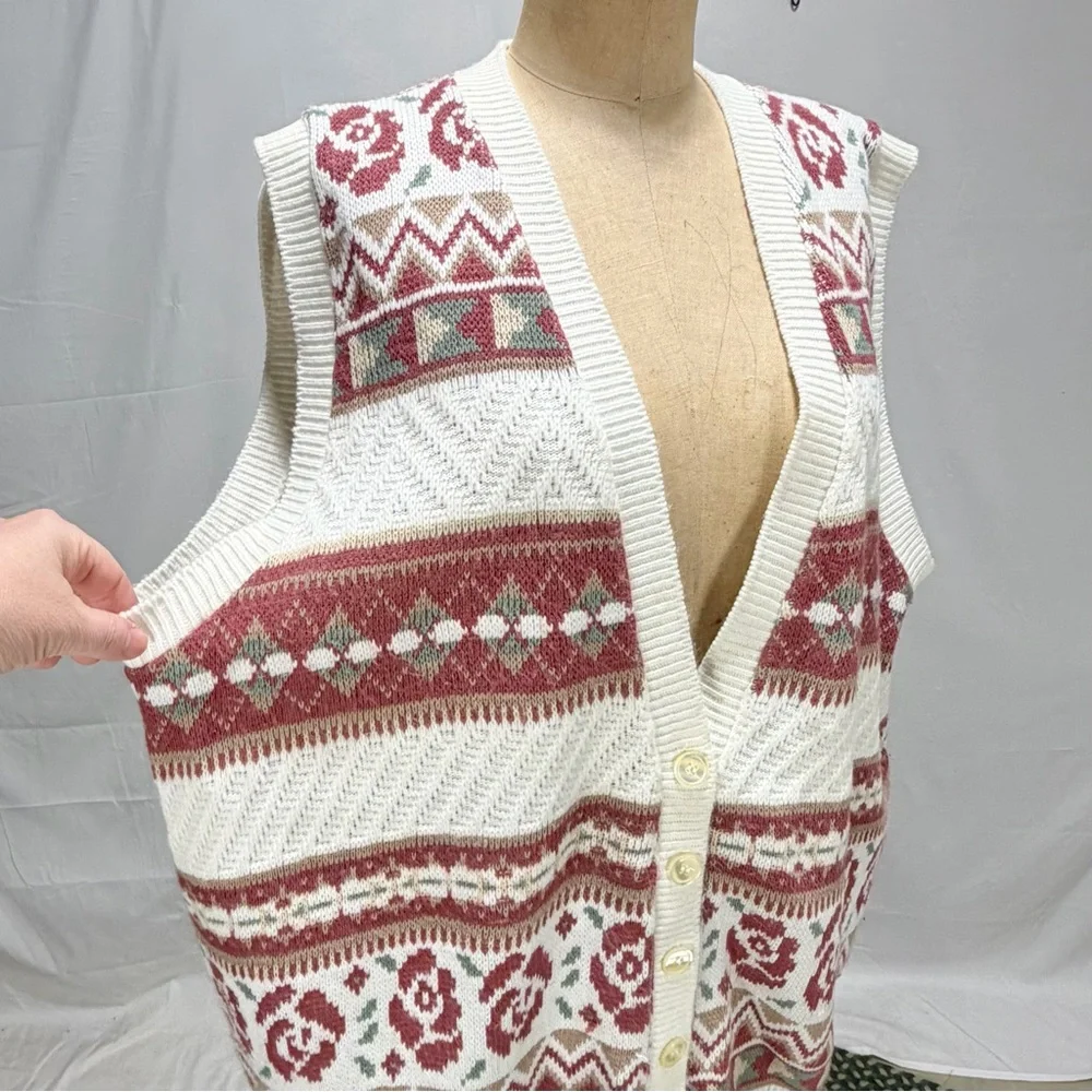 VINTAGE cottage rose knit‎ sweater cardigan button front cottagecore floral 90s - Picture 4 of 11